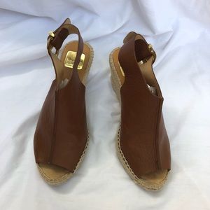 KANNA WOMENS LEATHER ESPADRILLE WEDGE SANDALS S 38